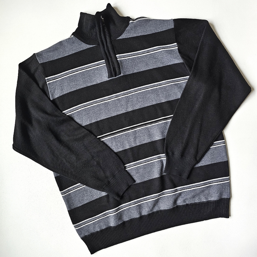 Marx & Dutch Collection 4XL Quarter Zip Sweater Black Gray Striped Mock Neck
